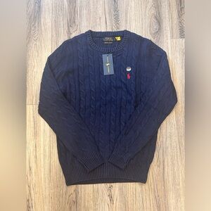 BRAND NEW MENS MEDIUM POLO NAVY BLUE WITH RED CREST KNIT SWEATER WITH TA…
